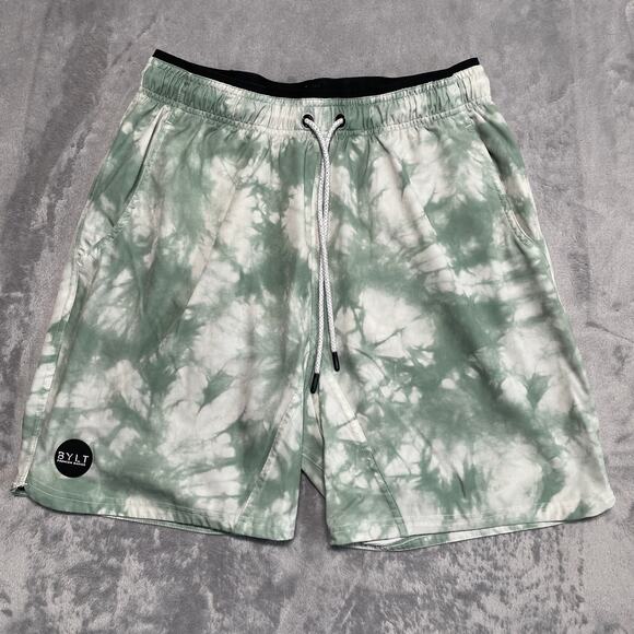 Bylt Active Short Men XL Green Tie Dye Lined Activewear Gym Training Workout Run - Picture 1 of 9